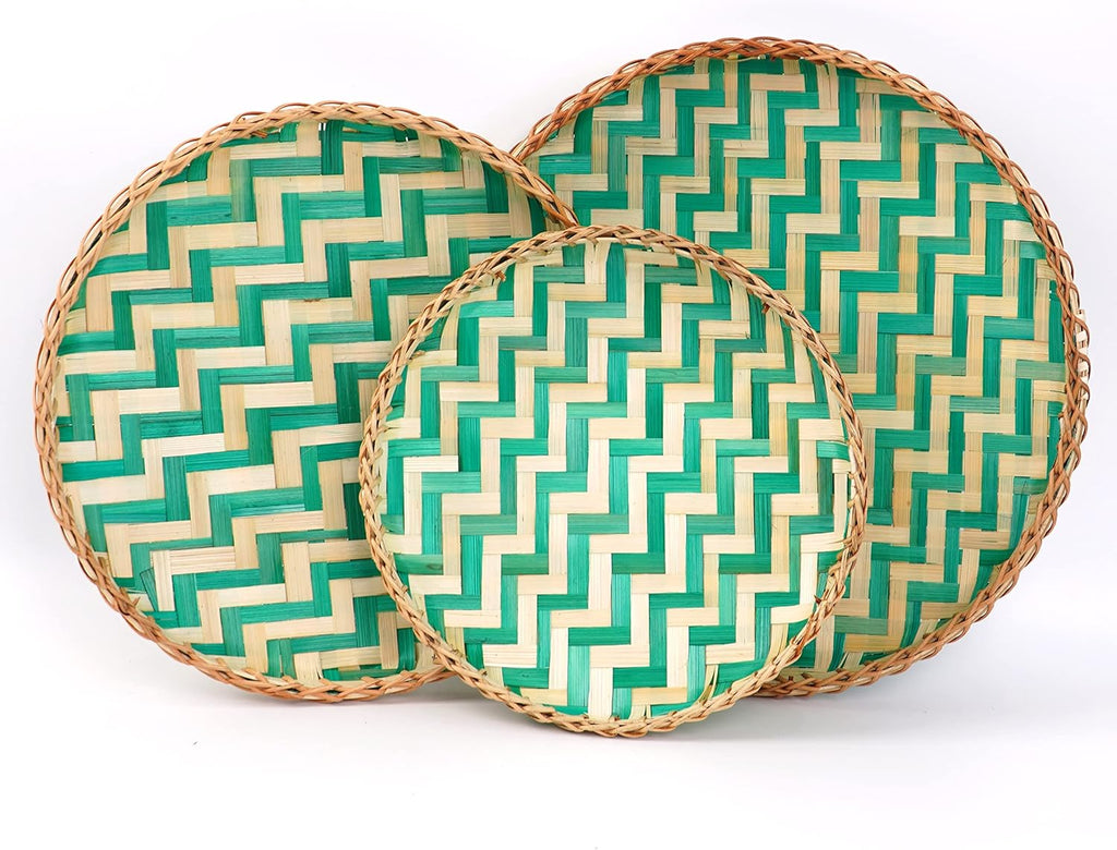 Red & Natural Woven Bamboo Wall Baskets Set of 2 H20263