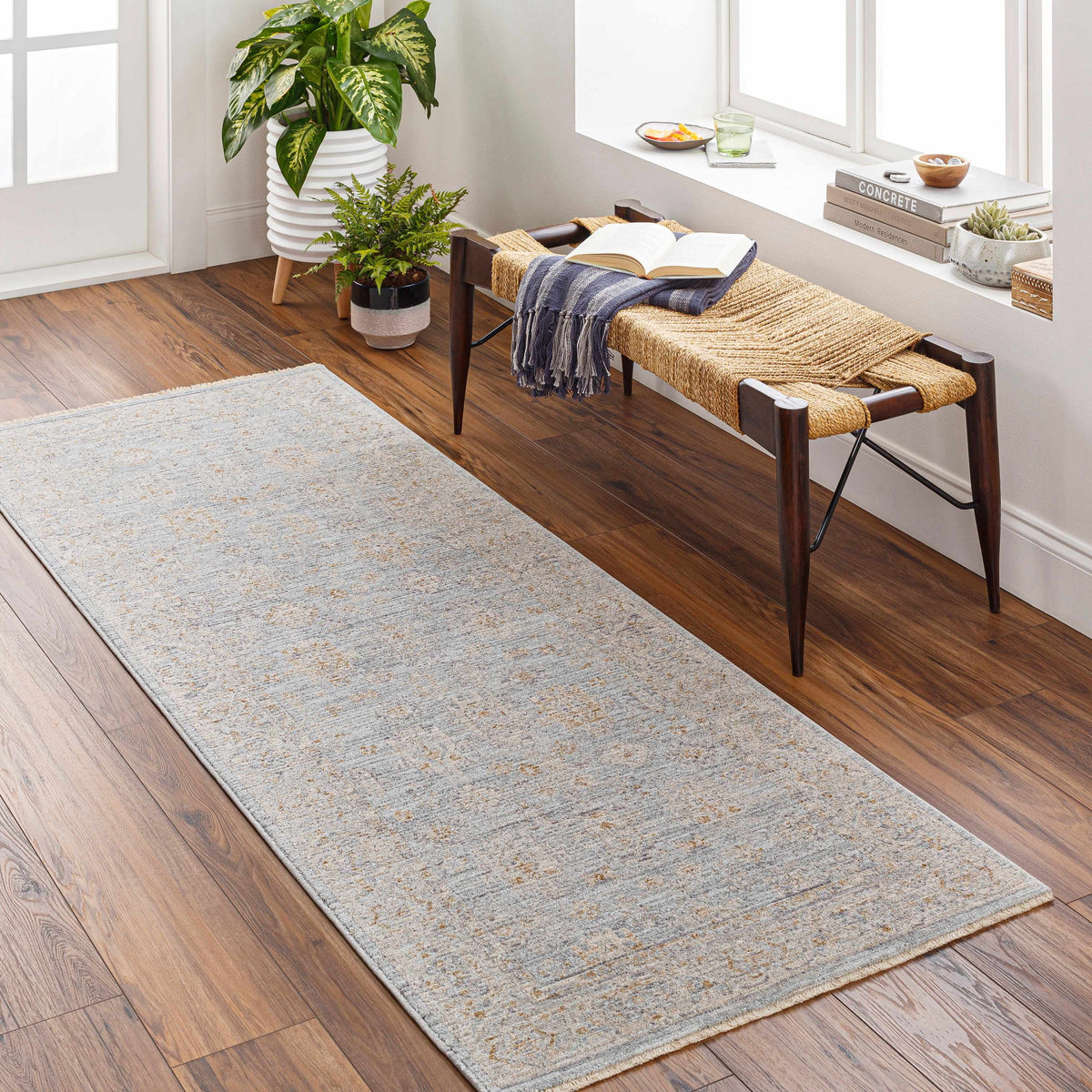 Gray Green Hallway Runner Rug T75977