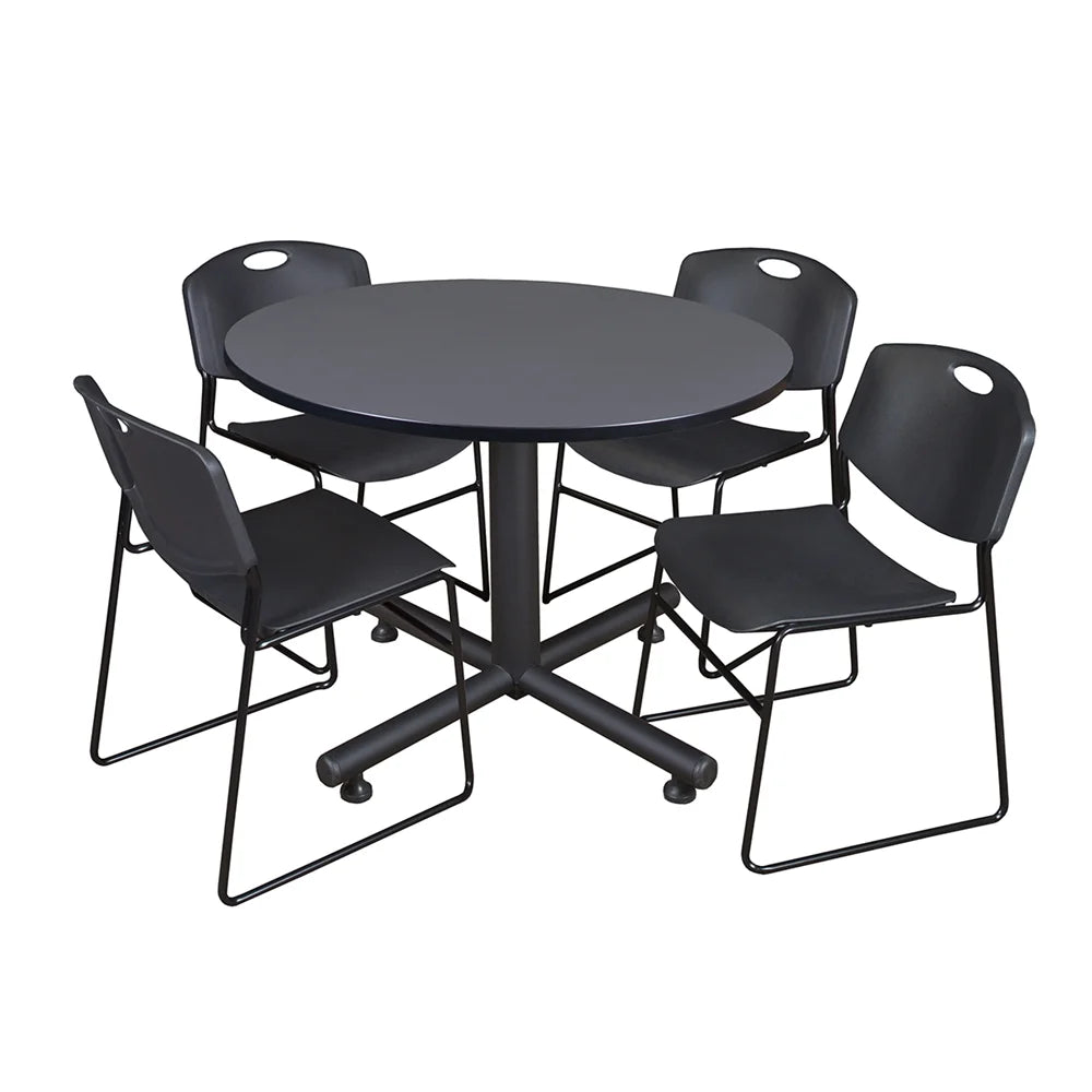 48" Round Breakroom Table & 4 Stack Chairs Z31675
