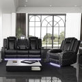 Black Leather Recliner Sofa Set with LED Light V801259
