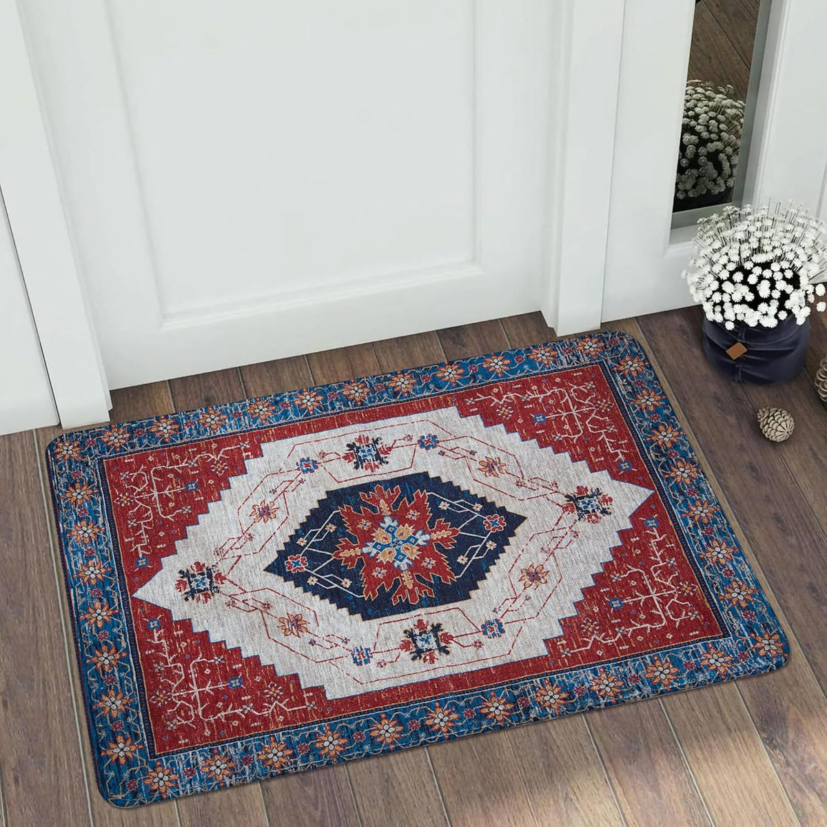 Red/Multi 2'x3' Non Slip Washable Distressed Low-Pile Rug S522097