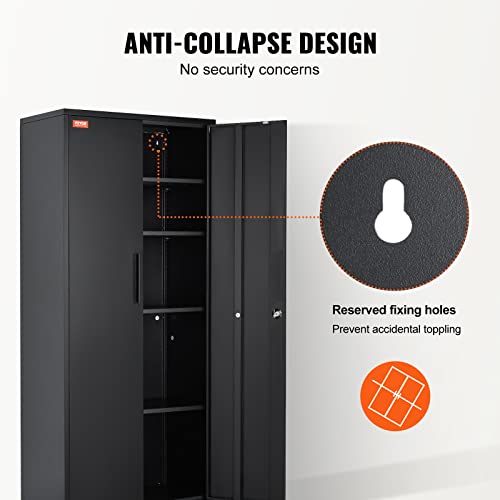 Black Metal Storage Cabinet with 2 Doors and 4 Adjustable Shelves O242