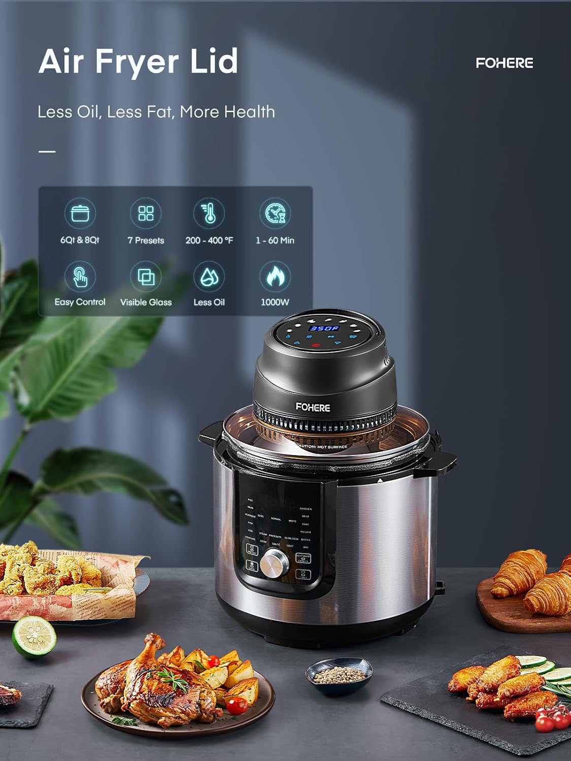 7 in 1 Air Fryer Lid for Instant Pot 6Qt/8Qt with LED Touchscreen N220758