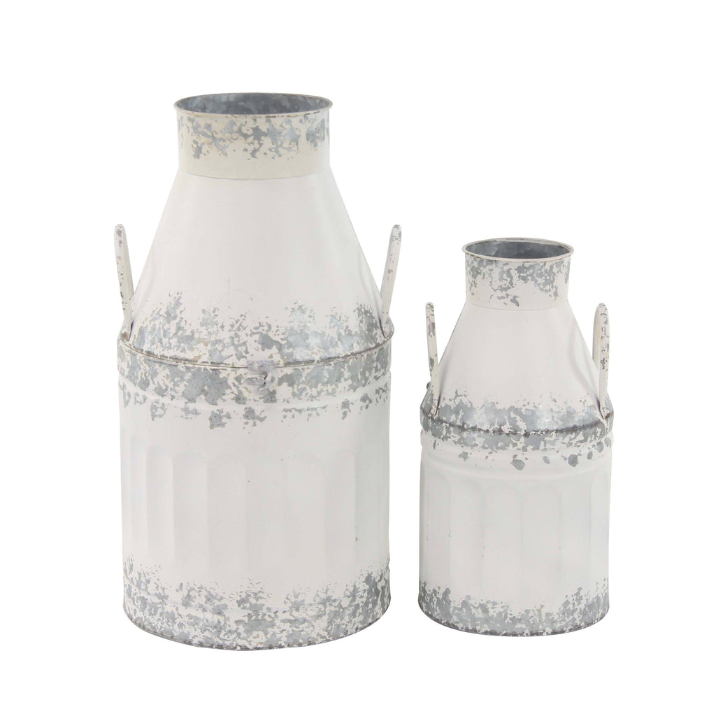 Set of 2 Round White Iron Milk Can X217