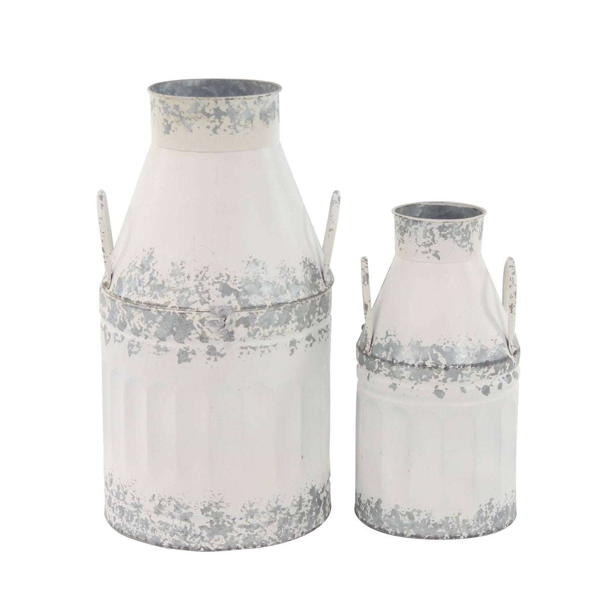 Set of 2 Round White Iron Milk Can X217
