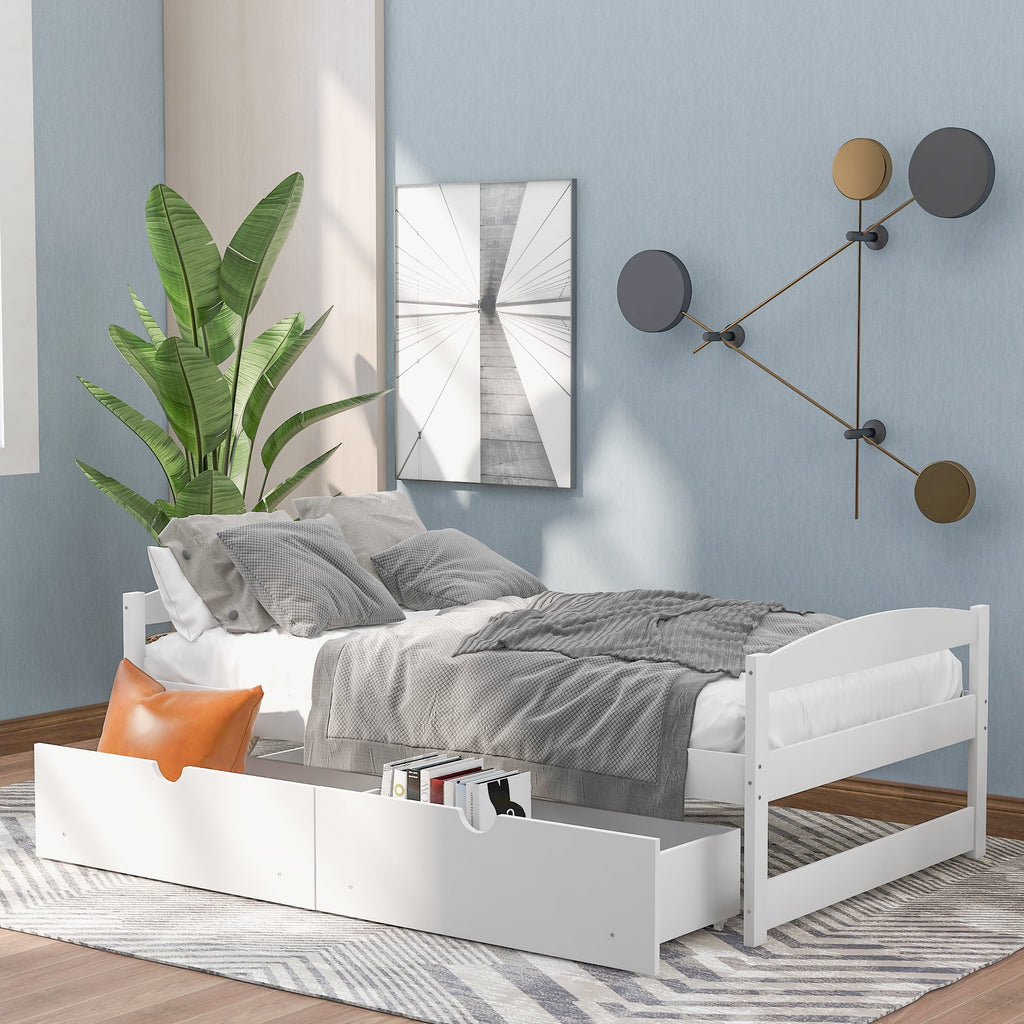 White Twin Storage Bed Frame with Drawers D167968