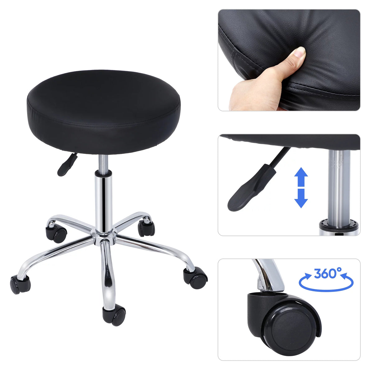 Adjustable Hydraulic Rolling Swivel Stool Black Q132932