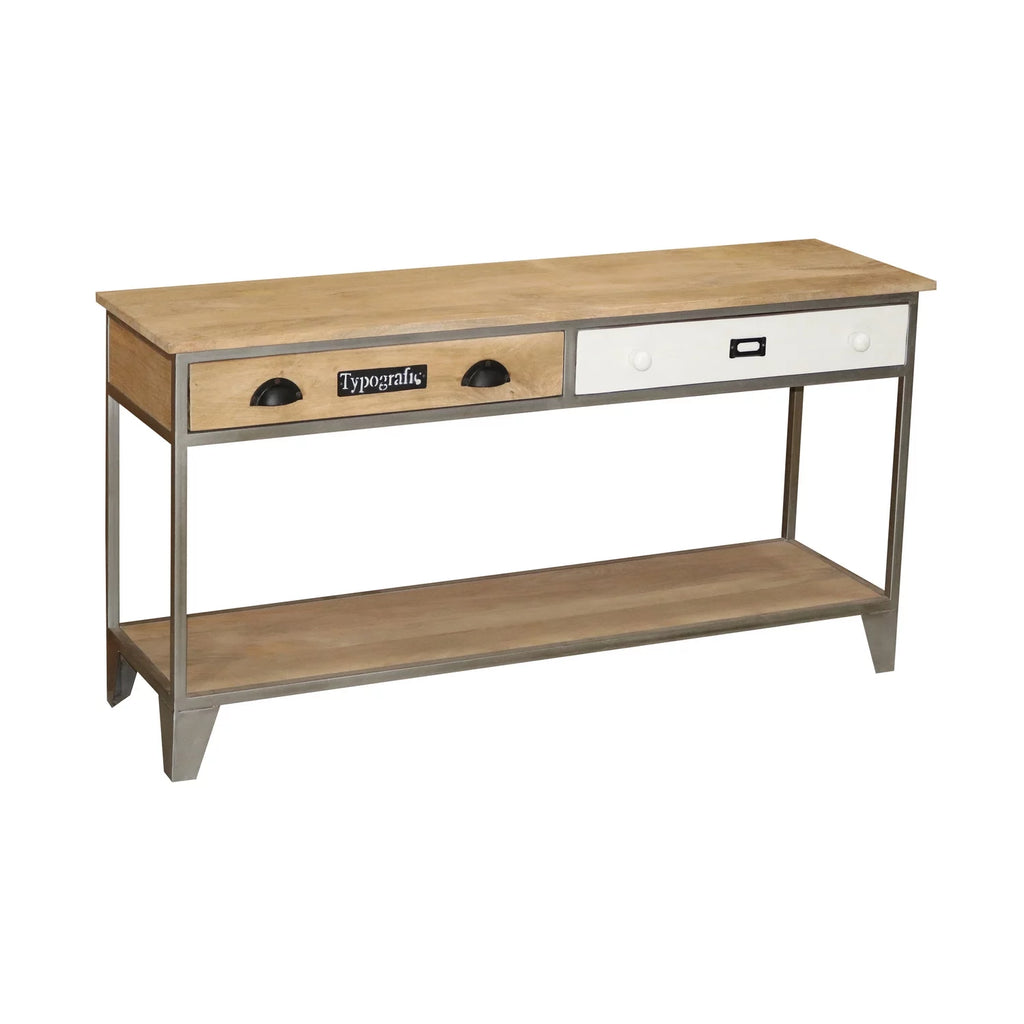 Wood Sofa/Console Table Natural Tan/Iron Silver S2062