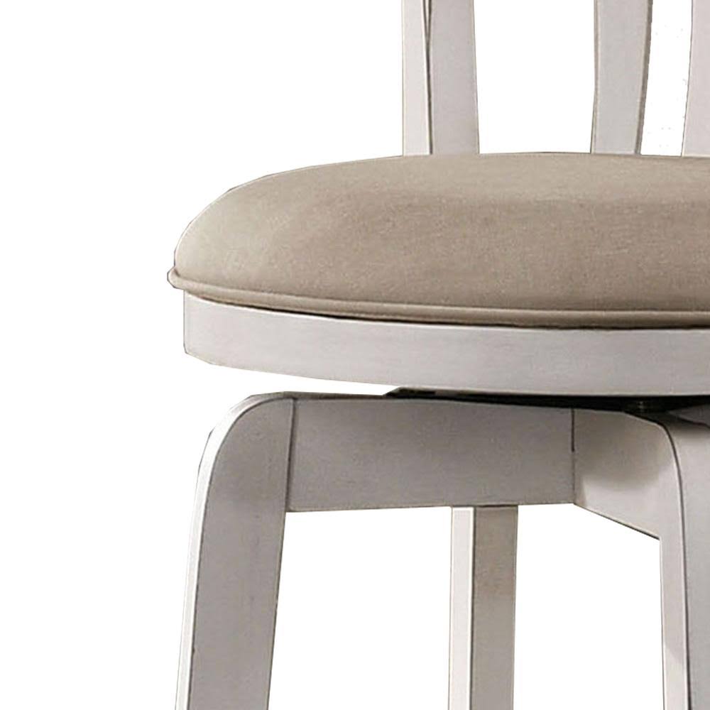 White Wood and Fabric Swivel Bar Height Stool B4993