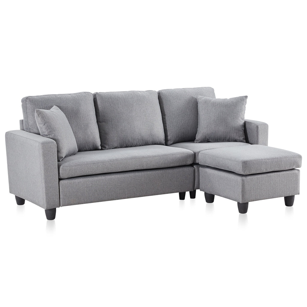 Gray Linen Fabric Convertible Sectional Sofa Q52909