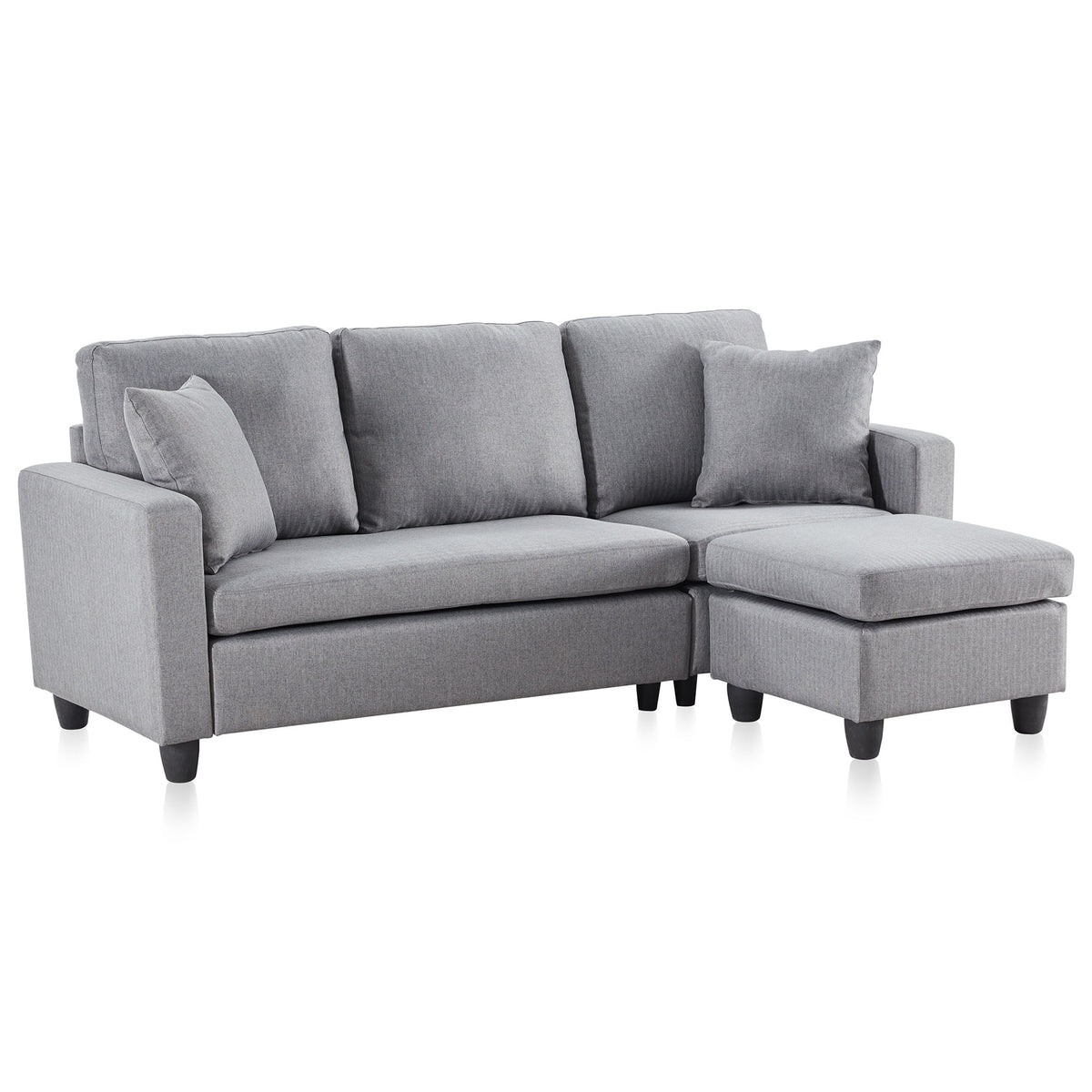 Gray Linen Fabric Convertible Sectional Sofa Q52909