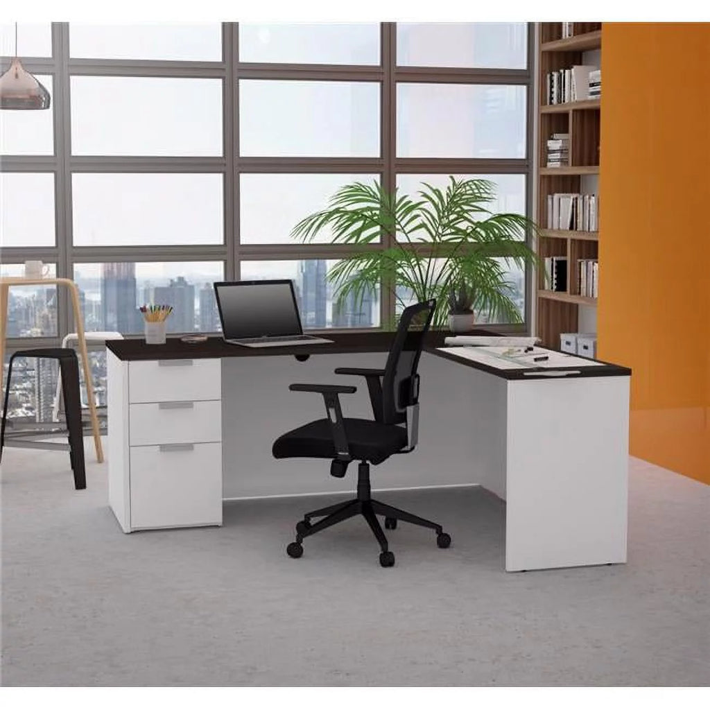White and Deep Gray L Desk T216