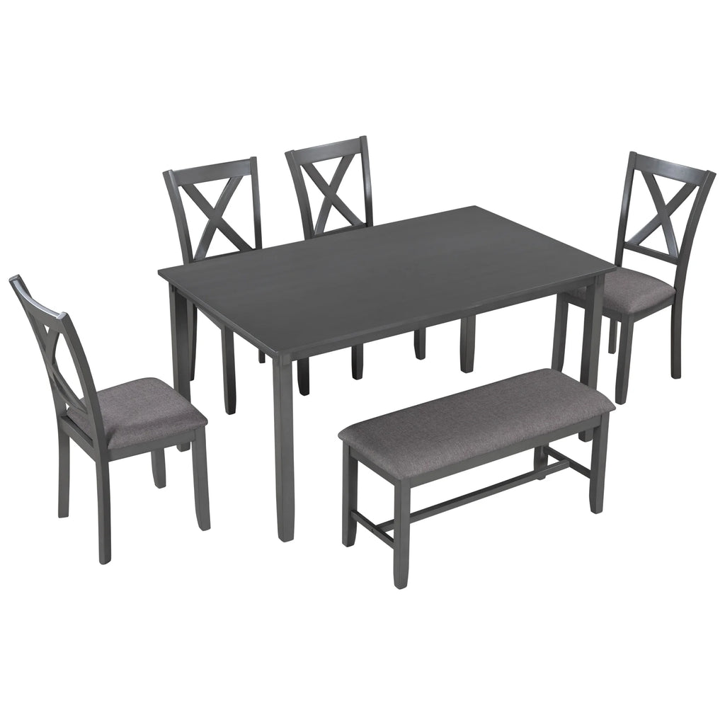 Gray 6-Piece Wooden Dining Table Set with Bench Y72773