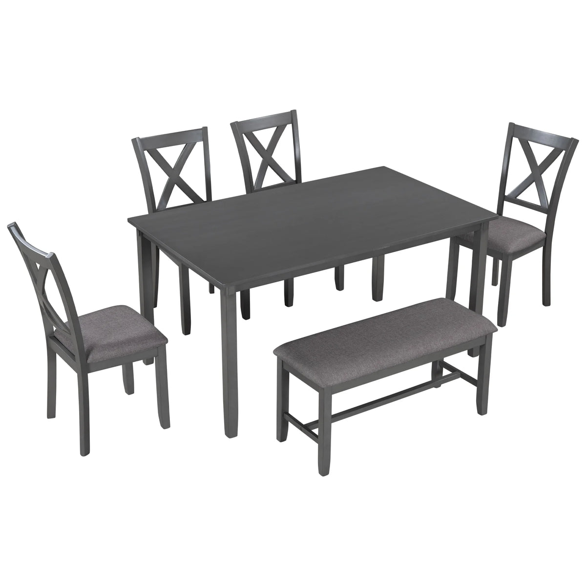Gray 6-Piece Wooden Dining Table Set with Bench Y72773