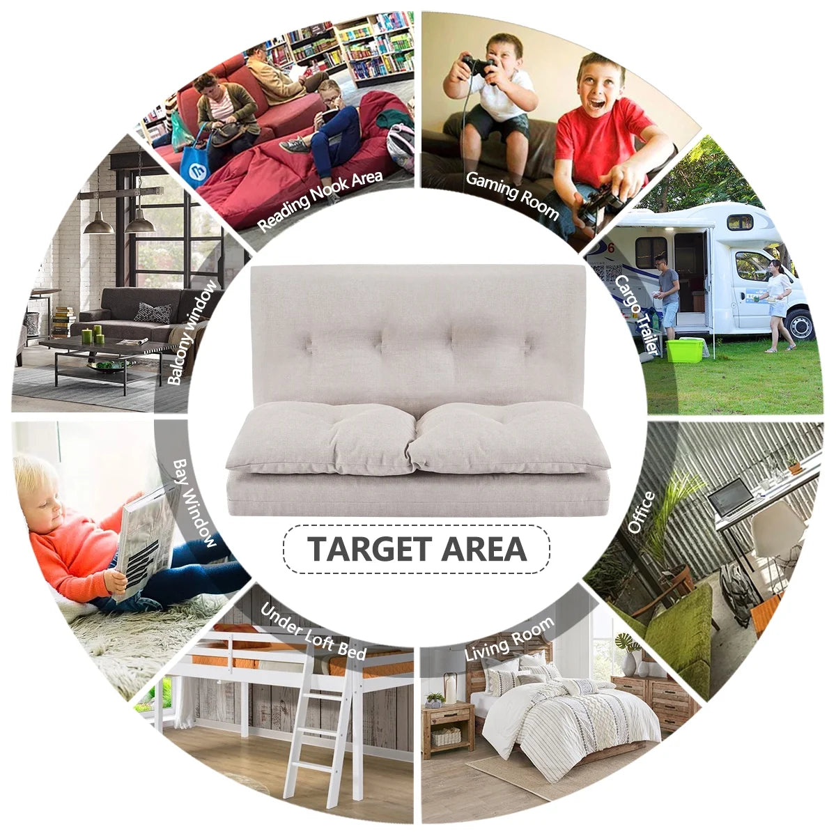 Foldable Double Chaise Lounge Floor Sofa Chair with Two Pillows F34293