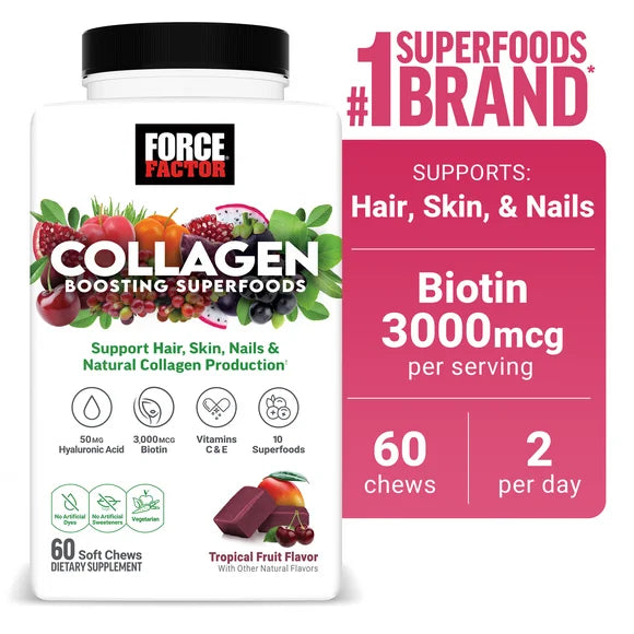 Vegan Collagen Boosting Superfoods with Biotin, Hair, Skin, and Nails Supplement, Tropical Fruit Flavor, 60 Chews X189