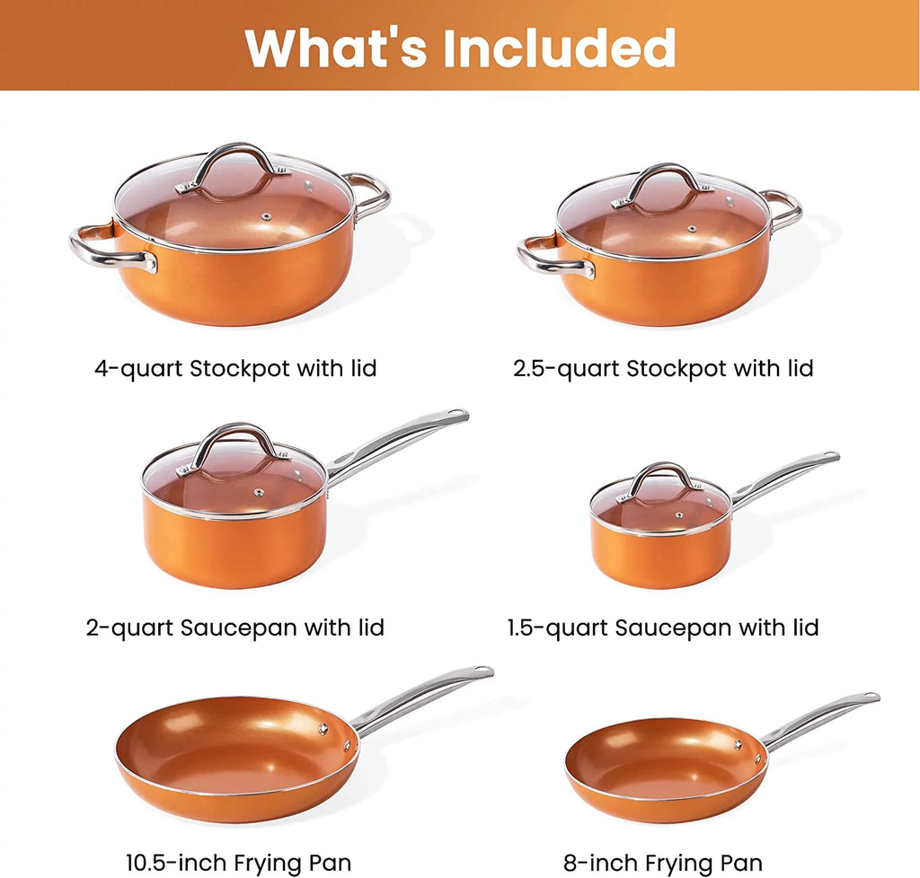 10 Piece Nonstick Ceramic Cookware Set with Stainless Steel Handles I3784