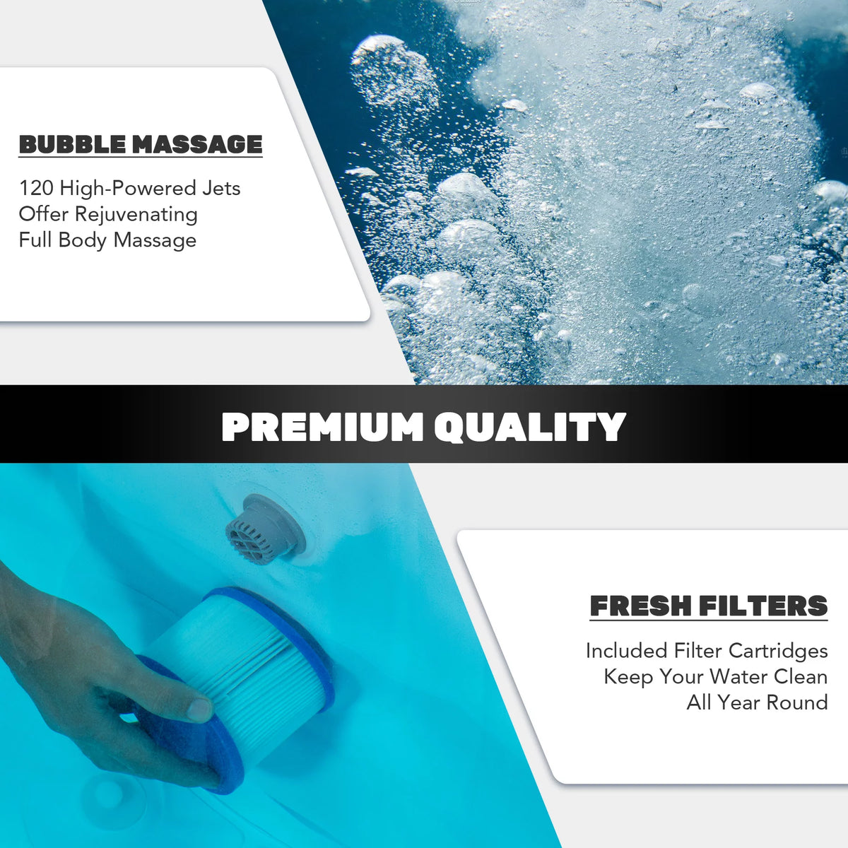 PVC Portable Inflatable Hot Tub with 120 Jets Blue A83770