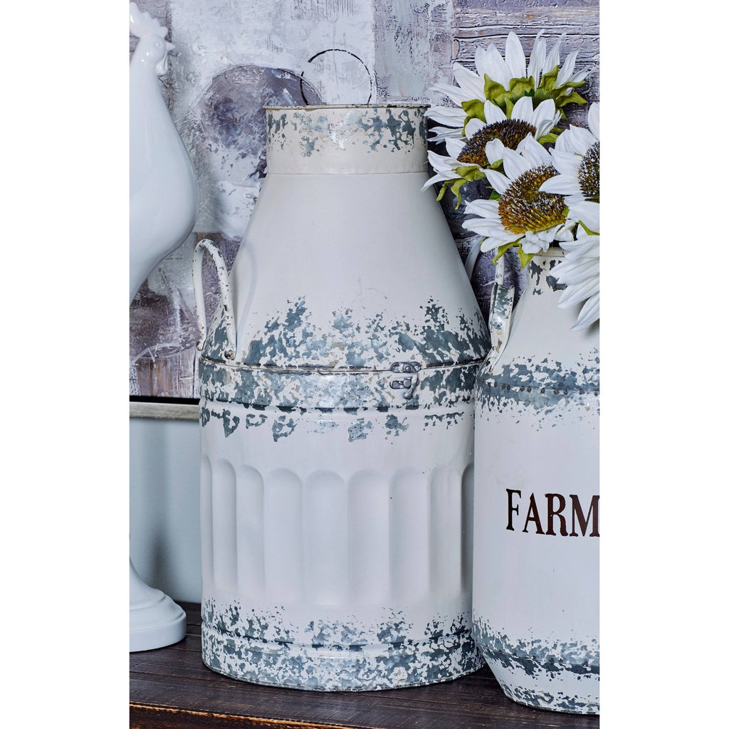 Set of 2 Round White Iron Milk Can X217
