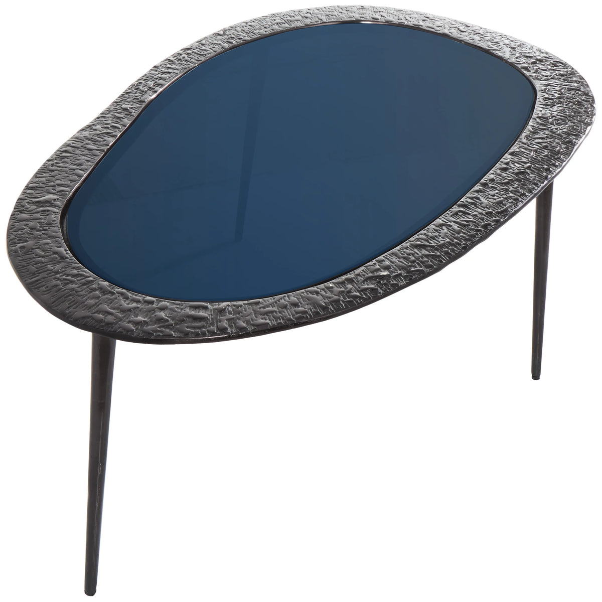 30" x 18" Black Aluminum Oval Coffee Table with Glass Top I3694