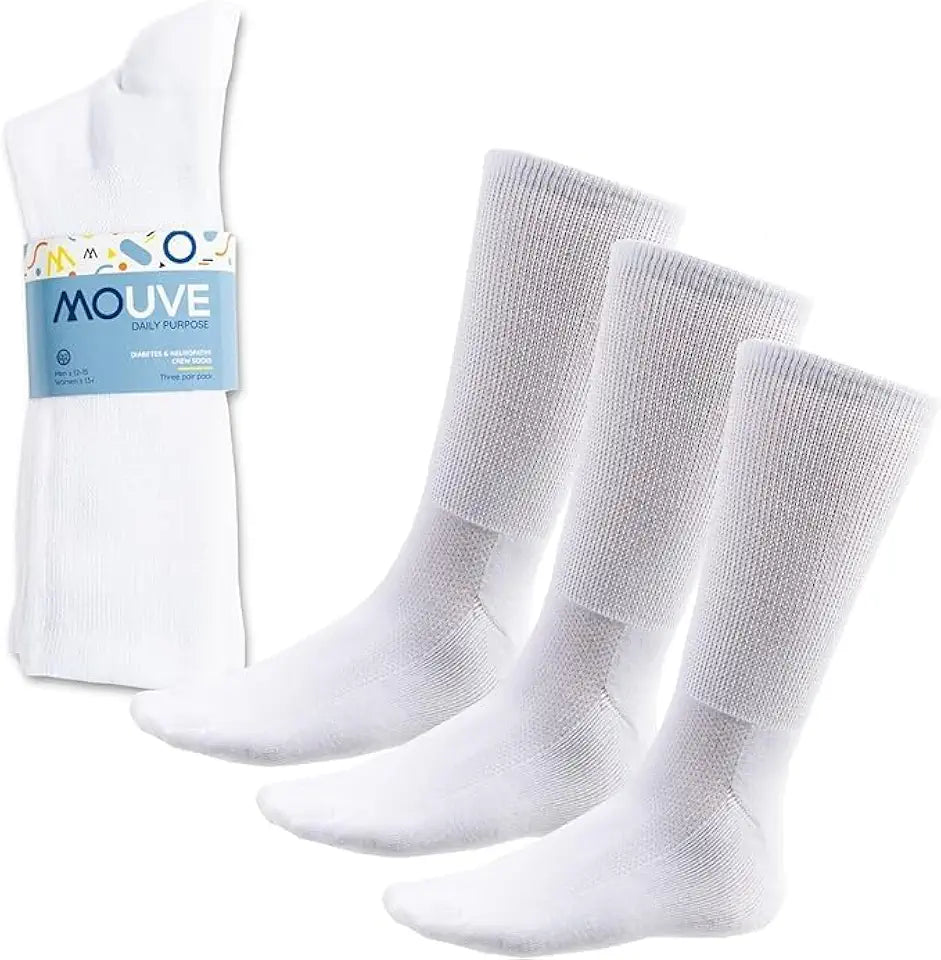 White Large 3 Pairs Diabetic Crew Socks J7014