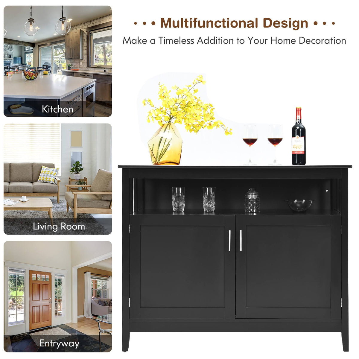 Black 2 Doors Kitchen Sideboard Cabinet N530
