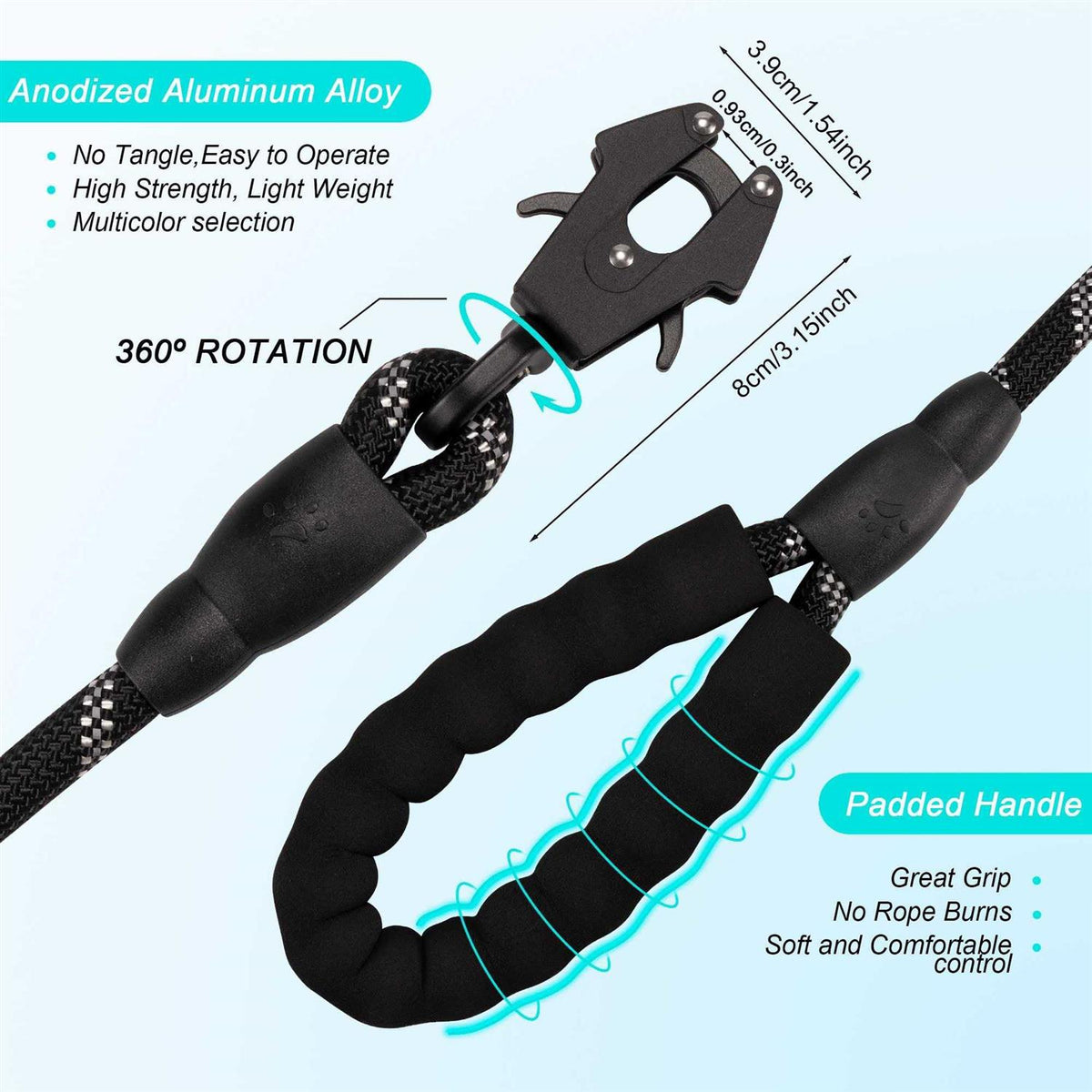 Heavy Duty Reflective Nylon Dog Leash with Locking Clip I9803