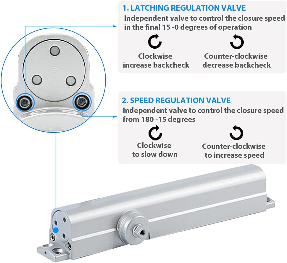 Adjustable Commercial Hydraulic Door Closer, Grade 1, Silver Q90856
