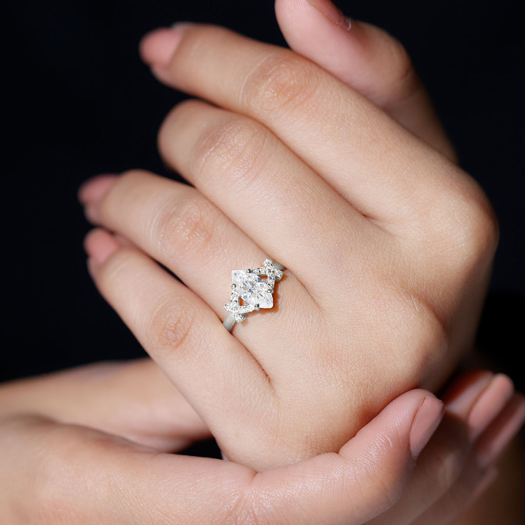 925 Sterling Silver Marquise Cut Moissanite Engagement Ring J7135