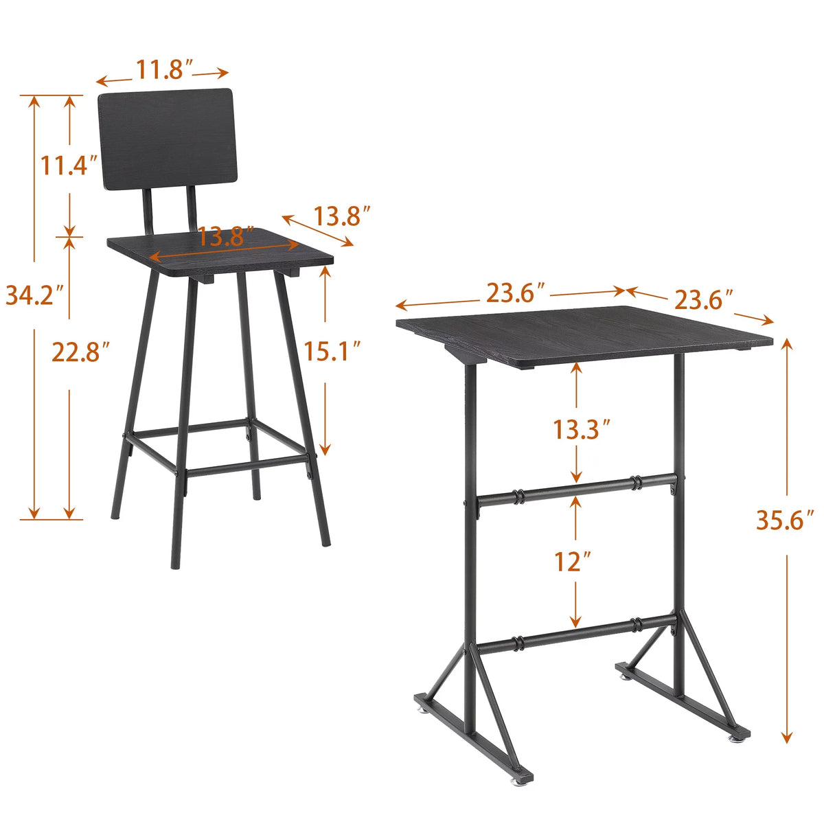 3-Piece Square Dining Table Set with 2 Stools R7546