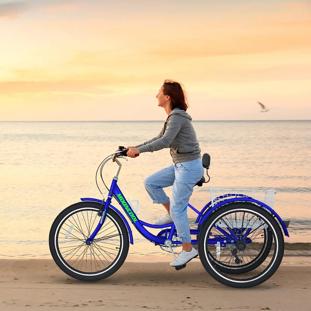 Blue Adult Tricycle 24" 7-Speed with Shopping Basket F8758