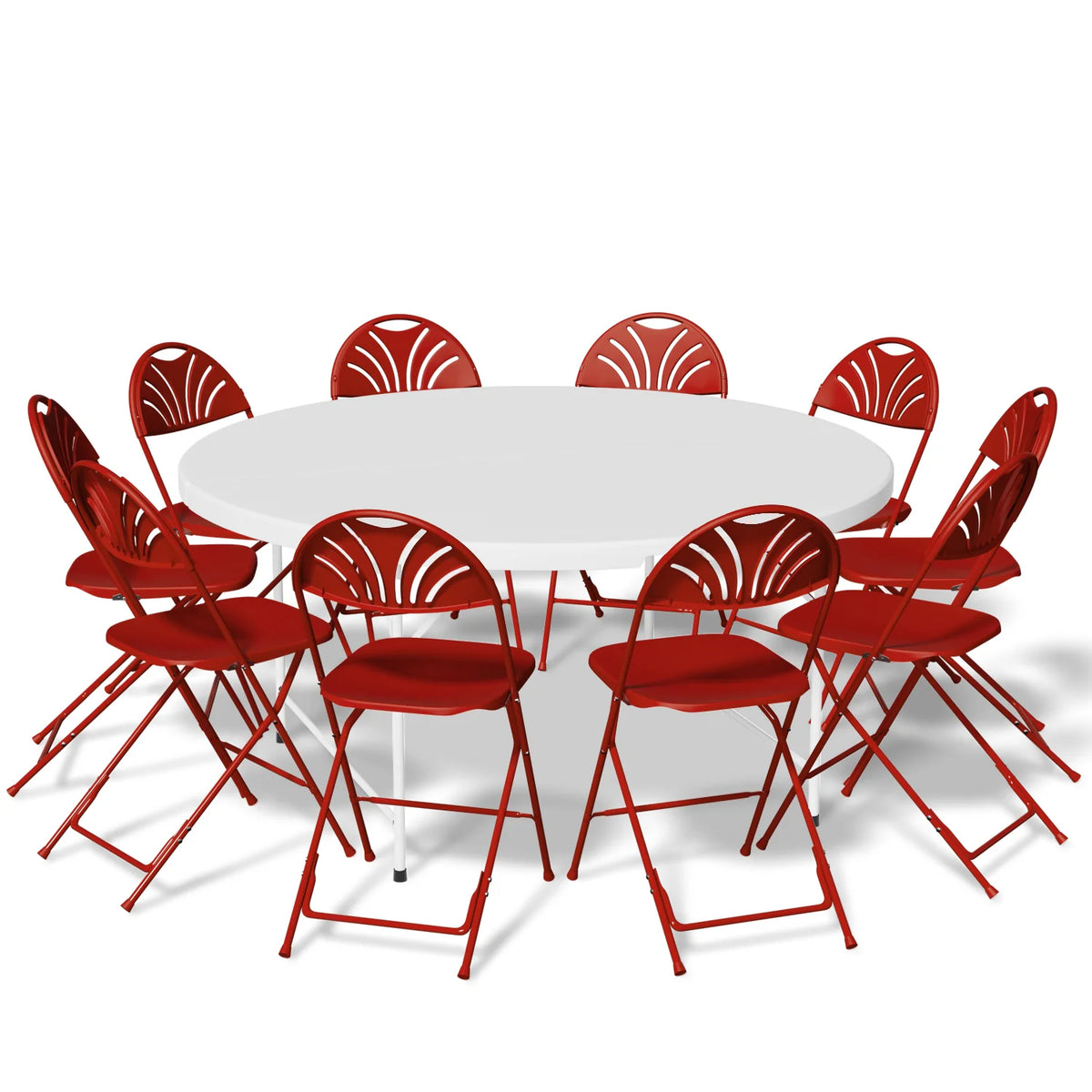 11-Piece Folding Dining Table with 10 Red Chairs Set Y42042