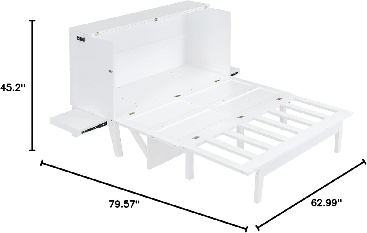 White Queen Size Murphy Bed with Wooden Slat Support T565344