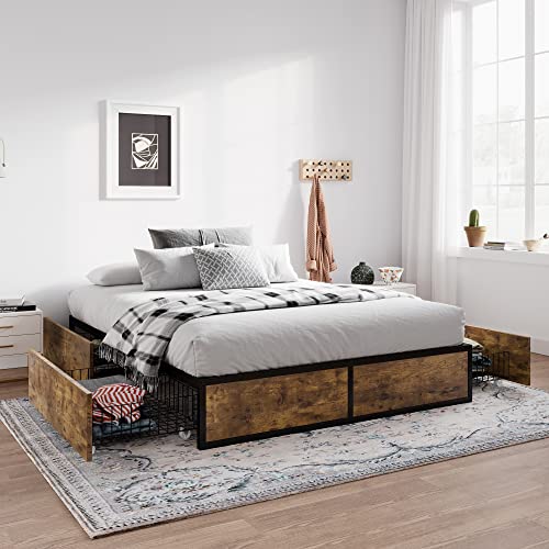 Queen Platform Bed Frame with Storage Drawers C27666