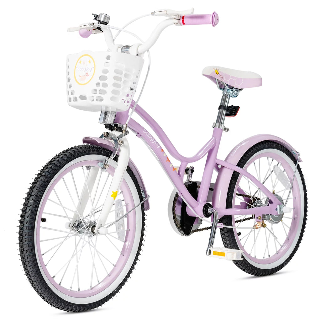 Kids Bike with Removable Training Wheels & Adjustable Seat Purple I63453