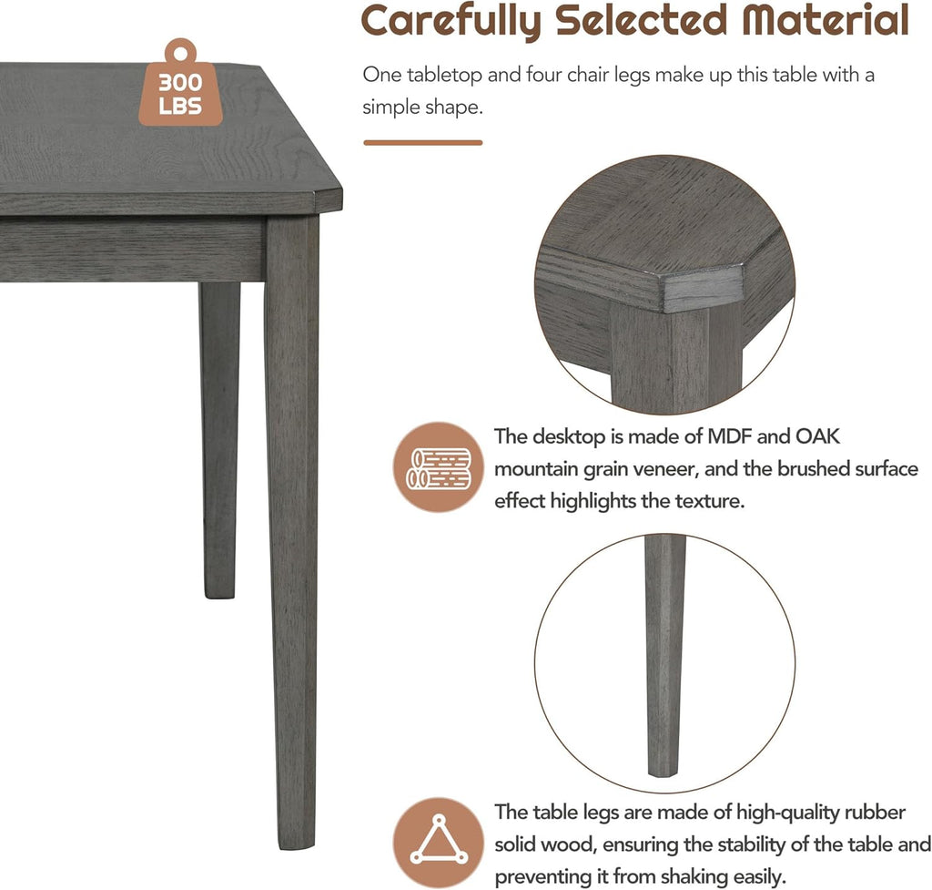 6-Piece Dining Table Set with 4 Upholstered Chairs and 1 Bench, Solid Wood, Dark Gray L330128