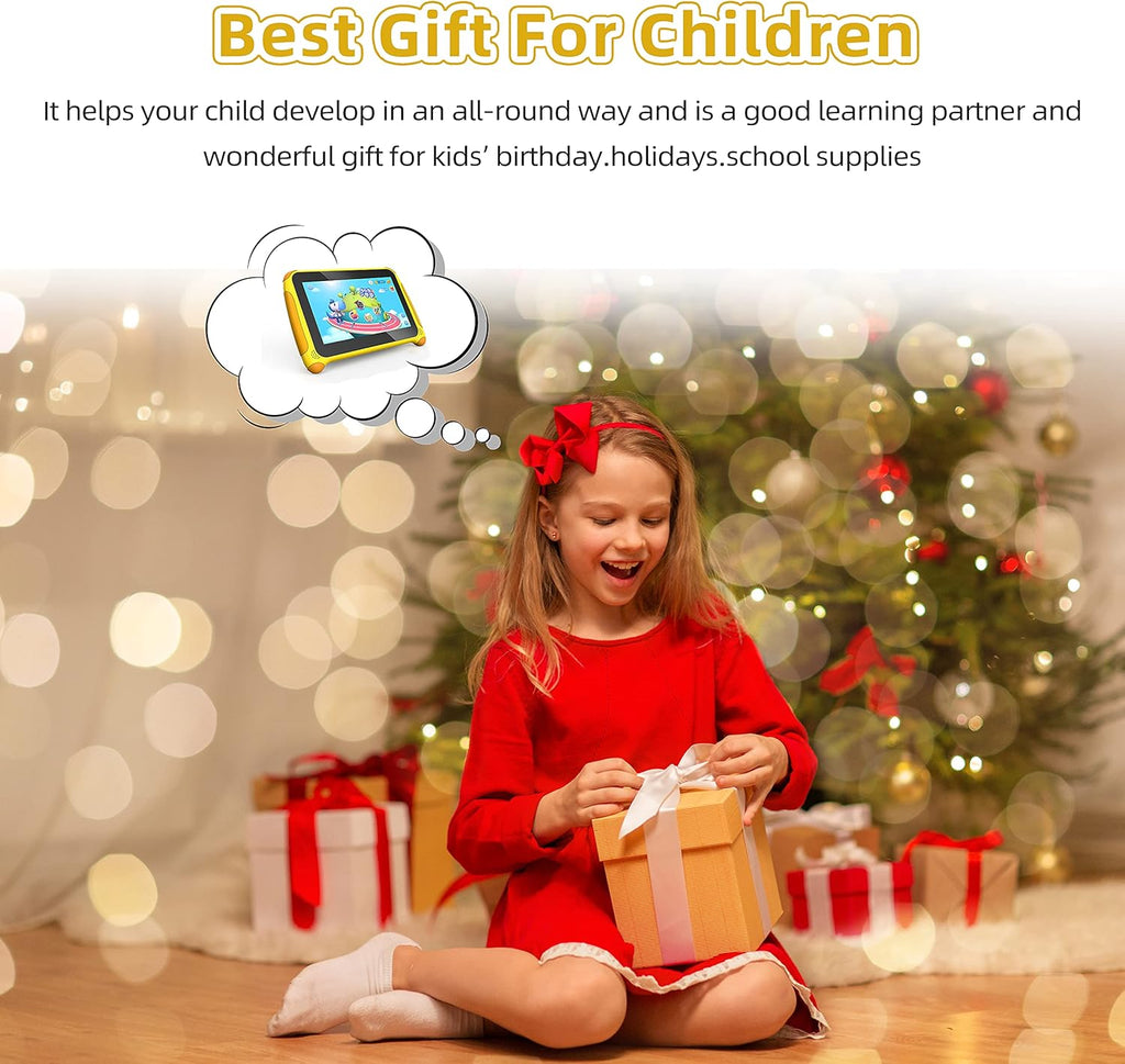 Yellow 7 inch Kids Tablet Android 11 Quad Core 2GB RAM 32GB Dual Camera WiFi Bluetooth Pack of 2 F45438