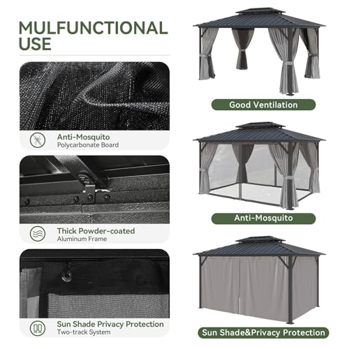 10x12 Aluminum Gazebo with Steel Roof and Netting V851898