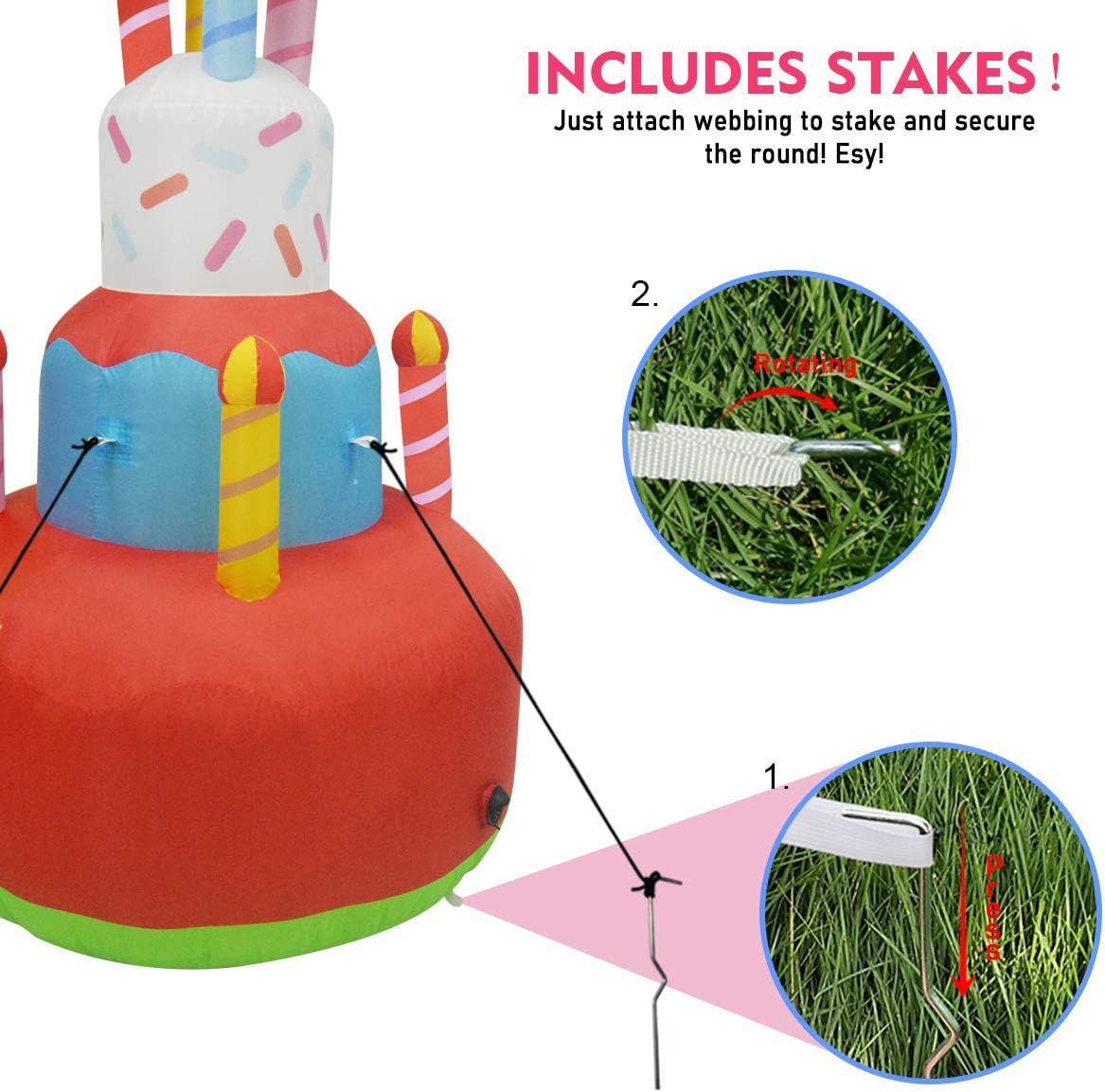 6.8 FT Height Birthday Inflatables Outdoor Happy Birthday Cake with Candles Q116