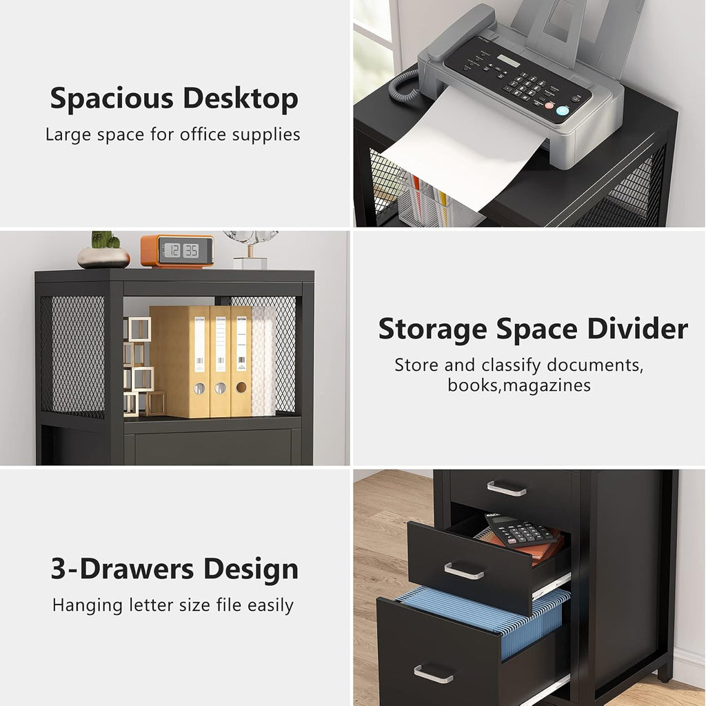 3 Drawer Letter Size File Cabinet with Wire Storage Shelves O912590