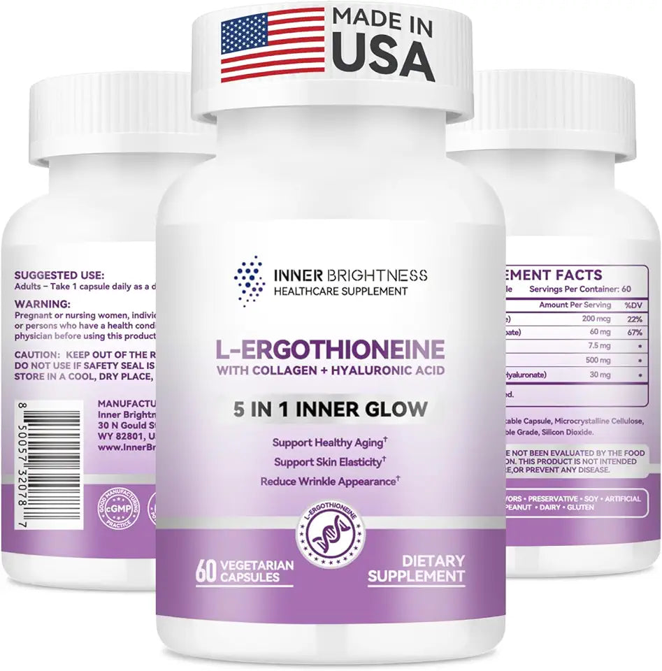L Ergothioneine Supplements with Hyaluronic Acid & Collagen, 60 Capsules W794