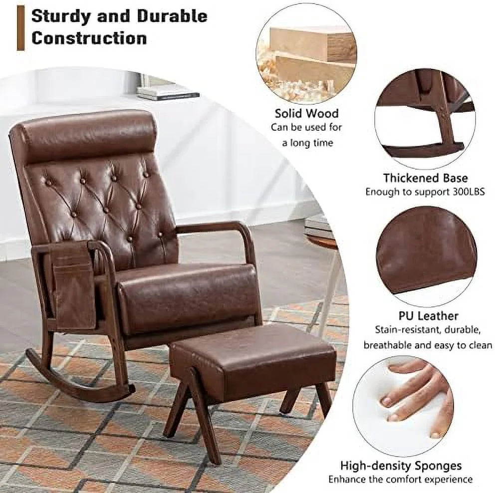 Mid-Century Upholstered Glider Rocker with Ottoman R610032
