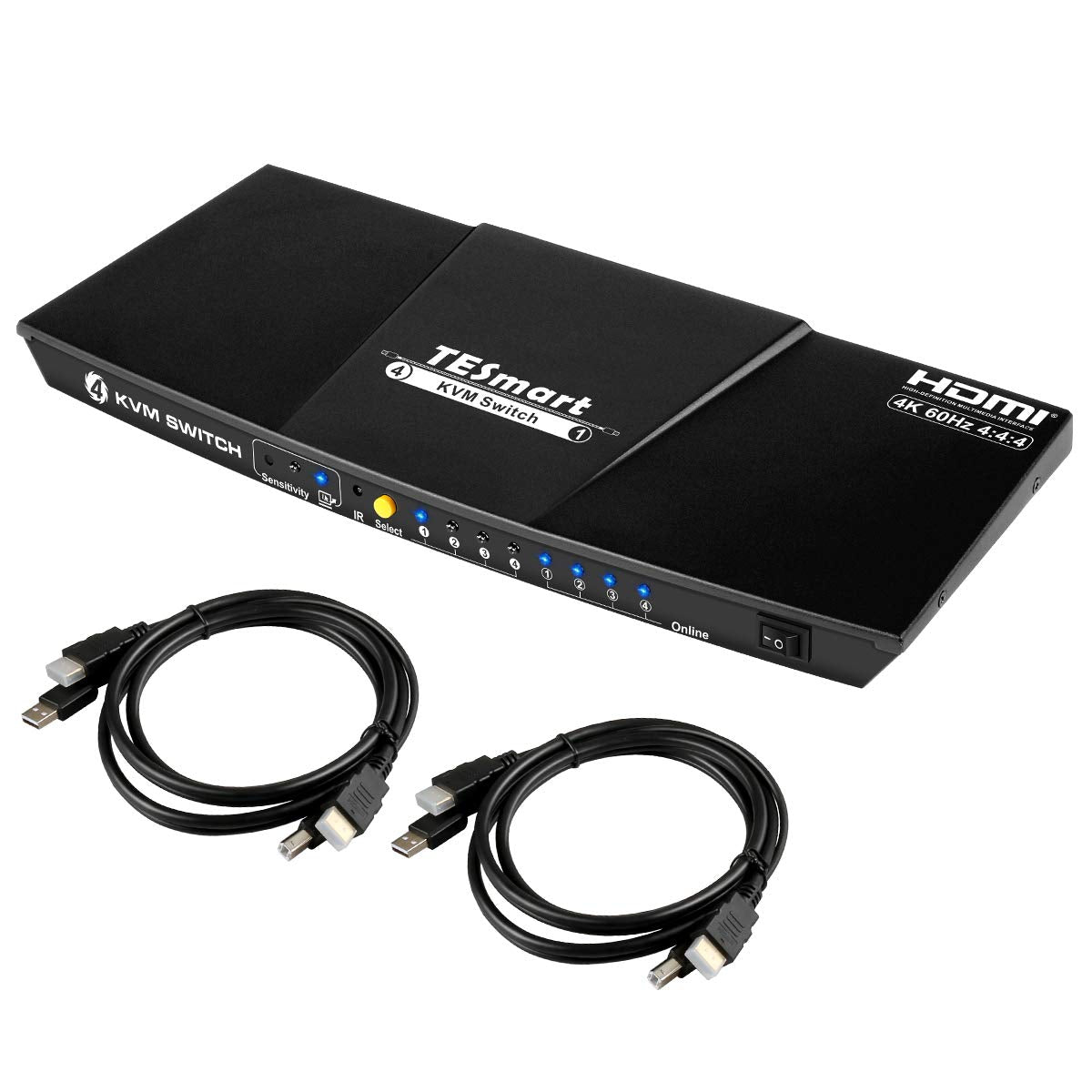 4 Port HDMI KVM Switch with Audio Output, 4K 60Hz, Includes 2 Cables M280836