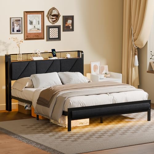 Full Bed Frame with LED Lights and Charging Station N504