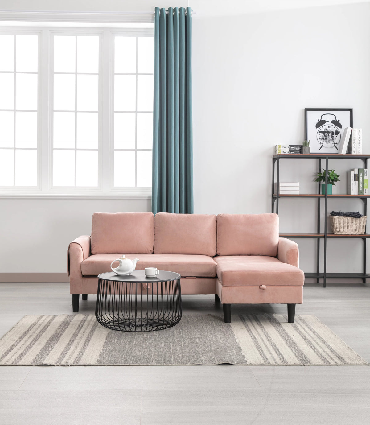 Velvet Reversible Sectional Sofa with Storage U25982
