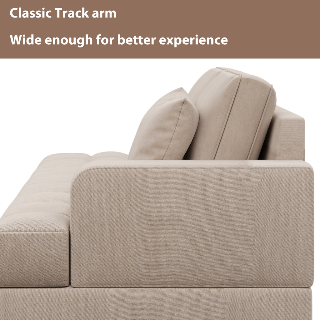 64" Deep Tufted Upholstered Textured Fabric Chaise Lounge with Toss Pillow, Warm Grey G824258