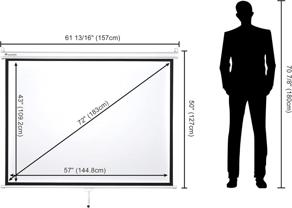 72" Diagonal 4:3 Manual Pull Down Projection Screen Matte White M66410