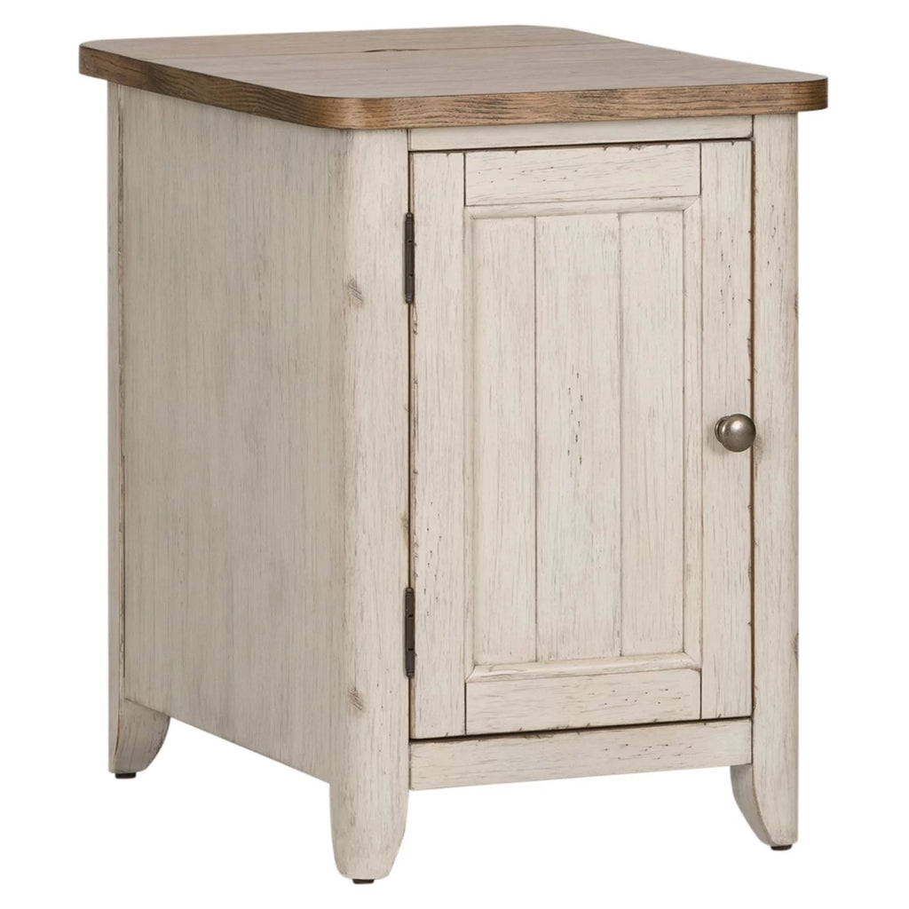 White Door Chair Side Table with Charging Station U909