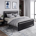 Queen Size Metal Platform Bed Frame with Wooden Headboard Footboard U2878