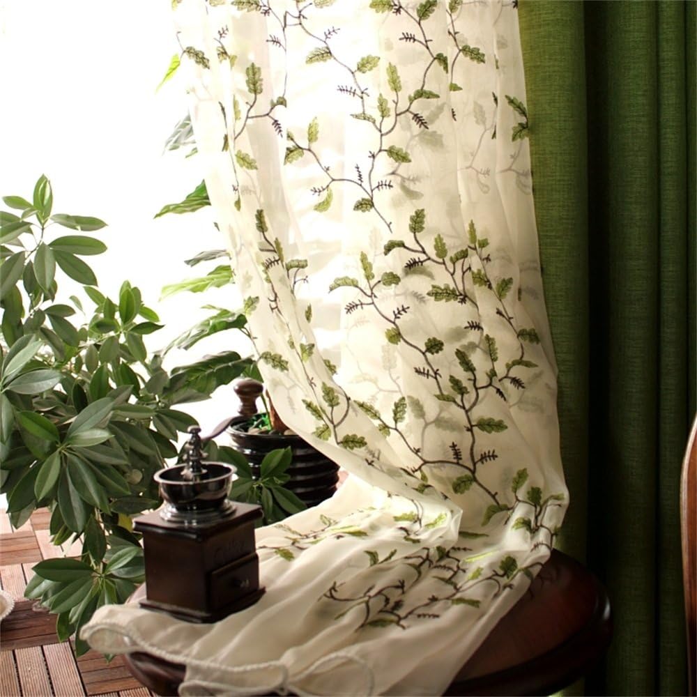 Floral Embroidered Semi Sheer Curtains, Set of 2, 54 x 84, Rod Pocket Style Q453